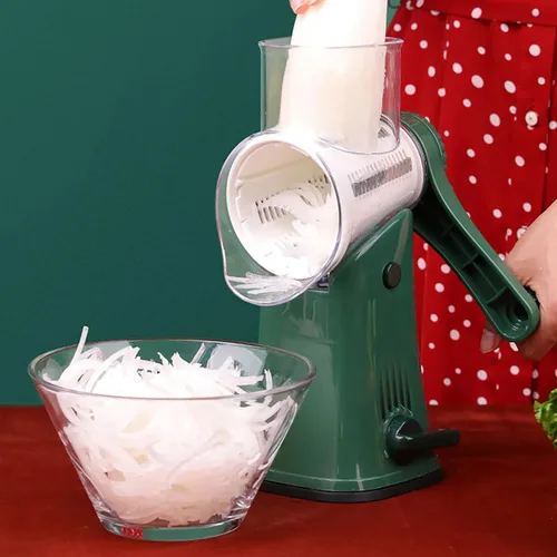 Miniatura 9 de Rallador De Queso Giratorio Manual, Cortador De Verduras Giratorio Con 5 Cuchillas, Base Antideslizante Con Ventosa Y Estructura Desmontable Para Un