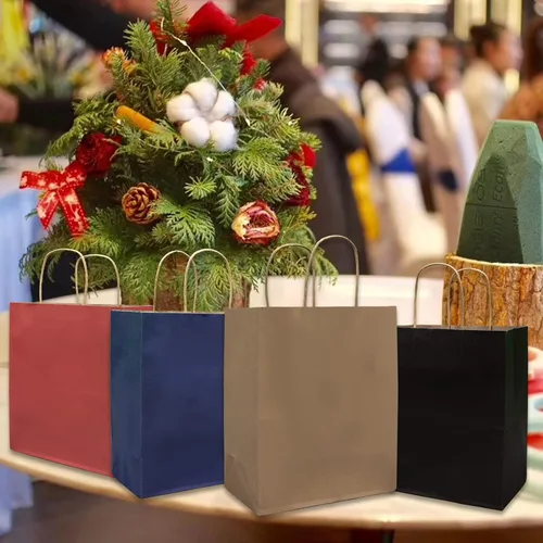Miniatura 5 de vanhel 50 bolsas de regalo con asas, 8 x 4.25 x 10.5 pulgadas, bolsa de regalo, bolsas de papel marrón con asas a granel, para compras, fiesta