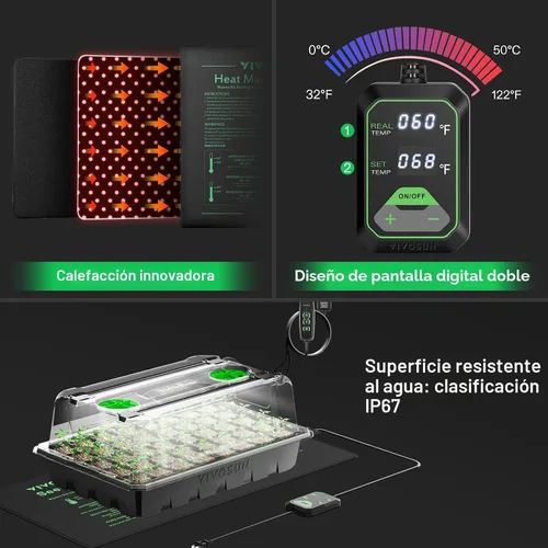 Miniatura 4 de VIVOSUN 1 paquete de bandejas iniciadoras de semillas de 40 celdas con 1 juego de luces LED y alfombrilla térmica para plántulas de 10"x20.75