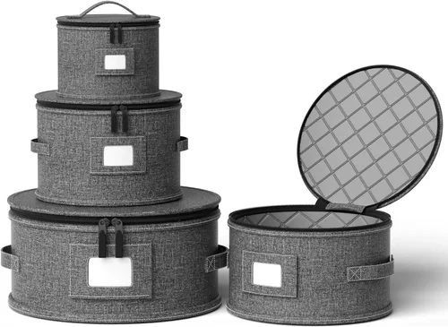 Miniatura 9 de Contenedores de almacenamiento de porcelana Caja de carcasa dura para trasladar platos, vasos y copas, vajilla, tazas, platillos Organizador