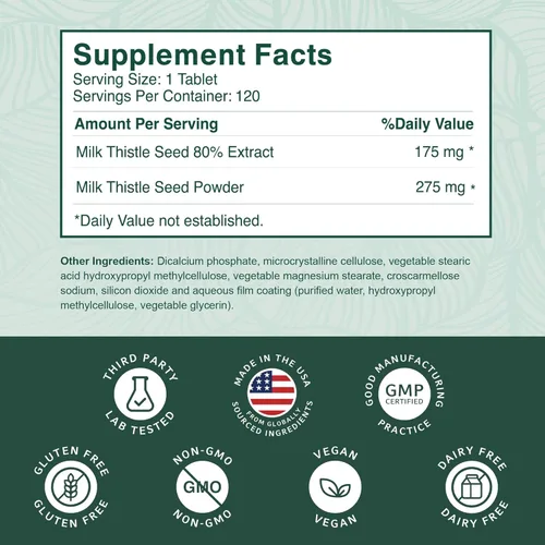 Miniatura 7 de PurePremium Suplemento de cardo mariano con extracto de silimarina – Suplemento complejo de salud de apoyo hepático de 450 mg – Mantiene la función