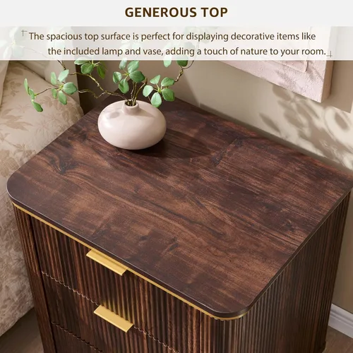 Miniatura 3 de T4TREAM Juego de 2 mesitas de noche grandes de 24" de estilo mitad de siglo moderno con 3 cajones acanalados, mesa auxiliar, mesita de noche