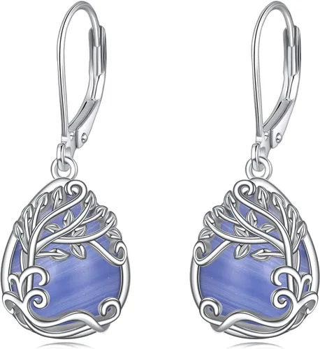 Miniatura 171 de Aretes colgantes con forma de lágrima de filigrana de piedra lunar de plata de ley 925 con cierre de palanca para mujer, regalos de joyería