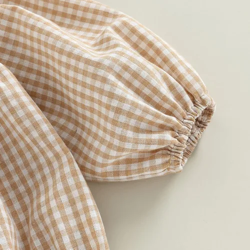 Miniatura 6 de Douhoow Mameluco a cuadros para bebé niña, sudadera con volantes, ropa para festivales de otoño e invierno con diadema