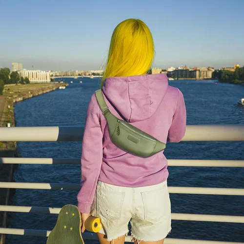 Miniatura 3 de Bolso pequeño de la honda para las mujeres del riñonera de nylon con la correa ajustable, Verde