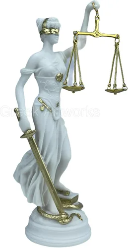 Themis - Estatua de diosa griega romana ciega de la ley de la justicia, 10.23 pulgadas, blanco/dorado, altura: 10.2 in, ancho: 3.5 in (3.54