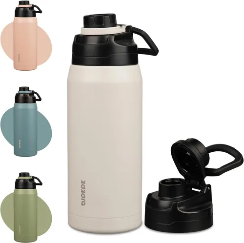 Miniatura 8 de BJPKPK Botella de agua aislada de 36 onzas, botellas de acero inoxidable con tapa de boquilla a prueba de fugas, jarra de agua grande de boca ancha