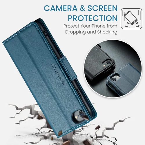 Miniatura 6 de QLTYPRI Funda tipo cartera para iPhone 7/8/SE 2020/SE 2022 5G, funda magnética de piel sintética de alta calidad con bloqueo RFID, ranuras