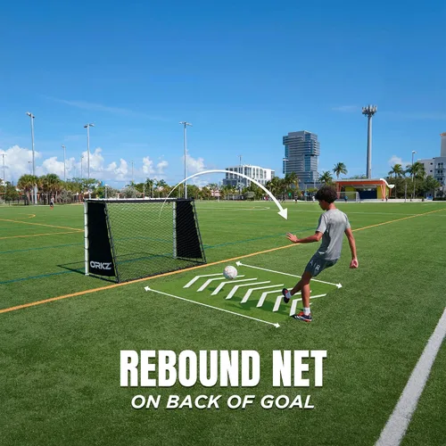 Miniatura 4 de Entrenador de rebote de portería de fútbol 3 en 1 Red de rebote ultra sensible grande de 7 x 5 pies para práctica de fútbol, paso alto, paso bajo