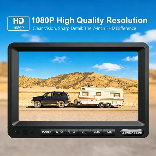 Miniatura 2 de ZEROXCLUB Kit de sistema de cámara de respaldo inalámbrica digital FHD de 1080P para RV/camión/remolque/furgoneta/autobús, visión nocturna, monitor