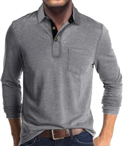Miniatura 7 de Uposiut Mens Polo Shirts Long/Short Sleeve Mens Shirts Casual Stylish Cotton True Classic Basic Tee Shirts