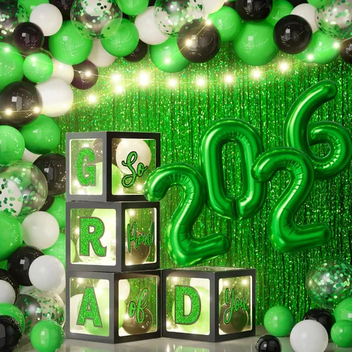 Miniatura 11 de Decoraciones de graduación 2026: 86 piezas de suministros de decoración para fiesta de graduación, incluye cuerdas de luz LED, cajas de bloque