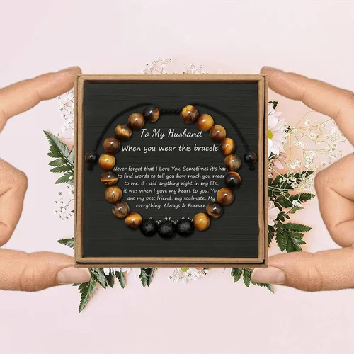 Miniatura 7 de JoycuFF Pulsera de ojo de tigre para hombre, regalo de aniversario, cumpleaños, día del padre, regalo de Navidad para novio, papá, hijo, esposo