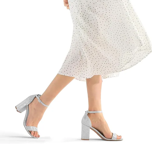 Miniatura 5 de COASIS - Sandalias de tacón grueso para mujer, puntera abierta, correa de tobillo y tacón de 3.5 pulgadas