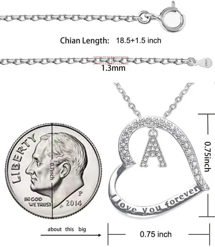 Miniatura 6 de ITS4YEO 925 Sterling Silver Infinity Heart Pendant Initial Necklaces Silver Necklace Zircon Pendant Necklaces for Women Jewelry Gift for Women Wife