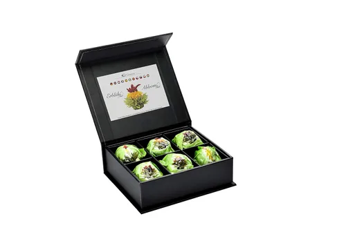 Miniatura 6 de Creano Juego de 6 flores de té verde en elegante caja magnética con relieve plateado