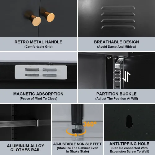 Miniatura 3 de Armario magnético de almacenamiento para puerta, armario de metal resistente de 57 pulgadas con barra para colgar y estantes, armario de acero