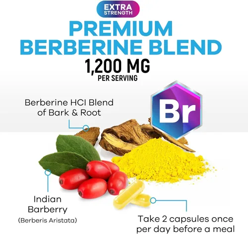 Miniatura 3 de Berberine HCL Blend 1200mg por porción – Alta absorción, suplemento de berberina extra fuerte – Salud avanzada del corazón y apoyo inmunológico