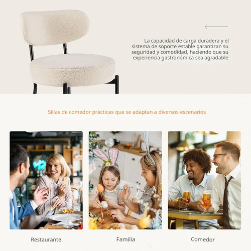 Miniatura 6 de Sweetcrispy Juego de 2 Sillas de Comedor, Sillas de Cocina Redondas Modernas de Mediados de Siglo Tapizadas en Boucle con Respaldo Curvado y Patas