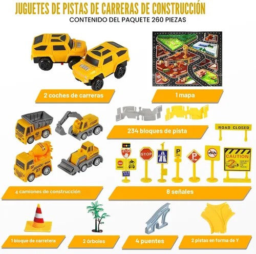 Miniatura 4 de 260 PIEZAS Pistas de Carreras de Construcción para Juguetes de Niños, 2 Autos de Carreras, 4 Autos de Construcción, 1 Mapa y Conjunto de Pistas