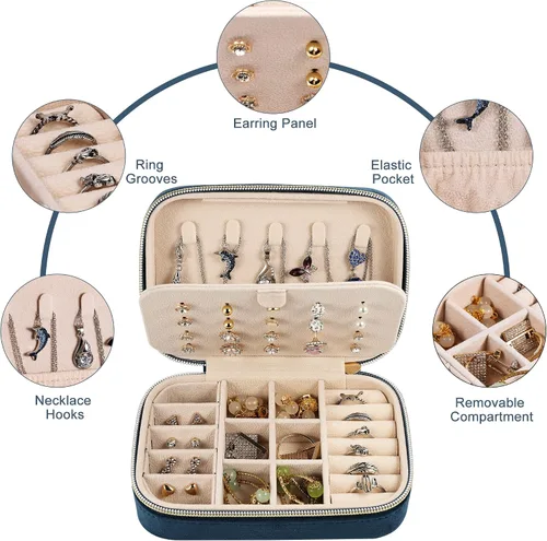 Miniatura 3 de Dajasan Estuche de viaje de joyería de terciopelo caja de joyería de viaje pequeña caja organizadora de joyas portátil para aretes pulseras anillos