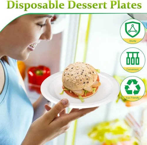 Miniatura 3 de Platos de papel de 6 pulgadas, paquete de 100 platos de papel pequeños, platos desechables a granel, platos de papel 100% compostables, platos