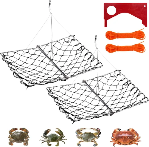 Miniatura 8 de 1 paquete de trampa para cangrejos, red de cangrejo moldeable con clip de cebo plegable con calibre rojo y clip de cebo para Dungeness, cangrejos