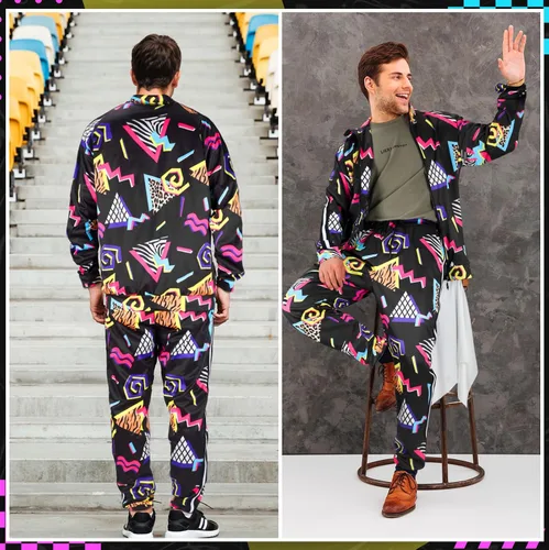 Miniatura 6 de Mepase Traje retro de los años 80 y 90 para hombre, ropa deportiva con cinta lateral, ropa urbana, ropa urbana, casual, manga larga, chándal