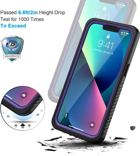 Miniatura 4 de Lanhiem Funda para iPhone 13, impermeable IP68, a prueba de polvo, a prueba de golpes, con protector de pantalla integrado, cubierta frontal