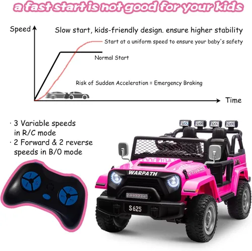 Miniatura 6 de OTTARO Vehículos de conducción eléctrica de 2 plazas, camión eléctrico grande con batería de 12V para niños con control remoto, suspensión de Rosa