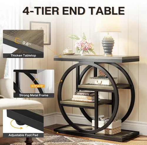 Miniatura 6 de Tribesigns Mesa auxiliar para sala de estar, mesa lateral estrecha de 4 niveles con estantes de almacenamiento, mesa de noche industrial