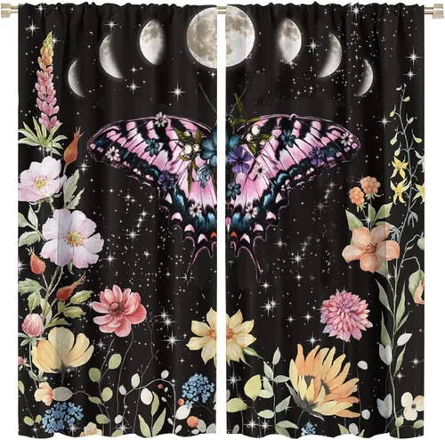 Miniatura 9 de Cortinas florales de luna, flores negras, fase de flores silvestres, luz de luna, jardín, estética, bohemio, primavera, vides, naturaleza, juego