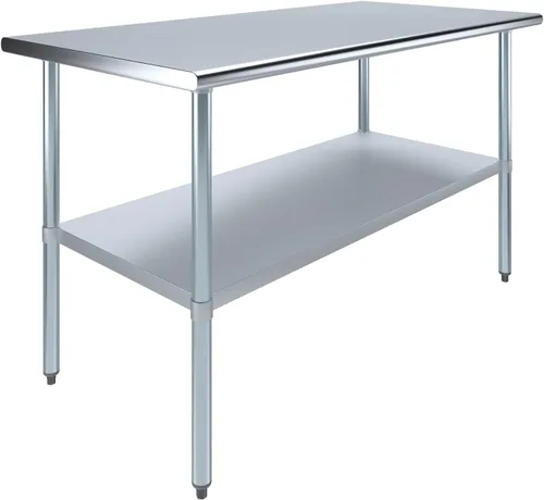 Miniatura 30 de AmGood Mesa de trabajo de acero inoxidable con ruedas de 24 pulgadas x 12 pulgadas Mesa de preparación de alimentos de cocina de metal NSF