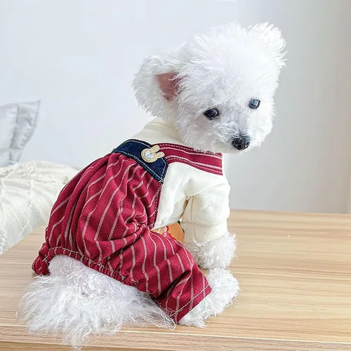 Miniatura 16 de Ropa de invierno para perros, camisas a cuadros para mascotas, elegante mono con babero para perros pequeños, lindos dibujos animados, monos