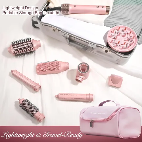 Miniatura 9 de Mythsight StyleVibe 8 en 1 Air Styler, secadora de pelo y cepillo secador con estuche de viaje - Rulos de envoltura automática (L/R), secado rápido