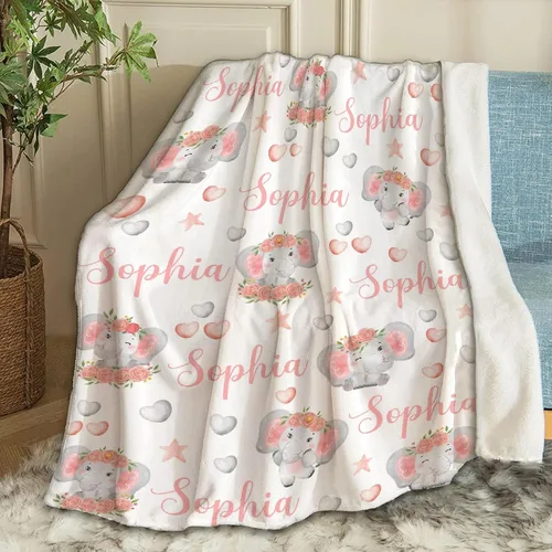 Miniatura 28 de Manta de bebé personalizada con nombre, manta personalizada con nombre de elefante, regalos para recién nacidos, mantas súper suaves para cama