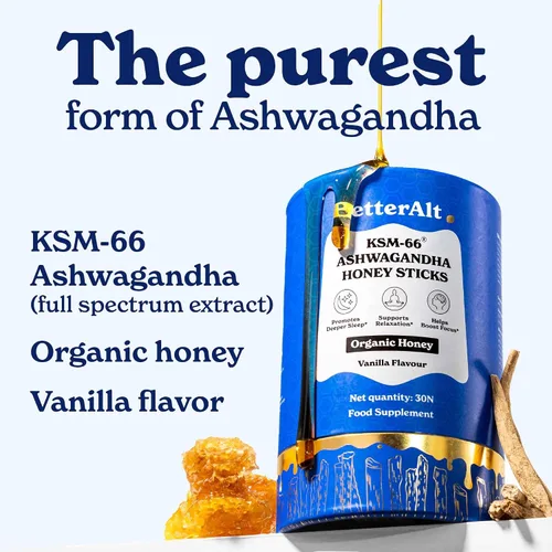 Miniatura 4 de Better Alt KSM 66 Ashwagandha Honey Sticks Miel orgánica multiflora del Himalaya Ayuda a promover la relajación, la concentración Suplemento