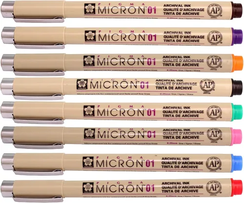 Miniatura 3 de Sakura Pigma Micron Fineliners - Bolígrafo de punta fina suave y ligera, dibujo de manga, 0.010 in, 8 bolígrafos de colores surtidos (01 color)