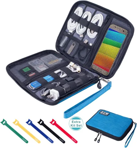 Miniatura 12 de Organizador de cables de viaje, organizador electrónico portátil impermeable para cable USB, cargador de teléfono, auriculares, tarjeta SD, 5
