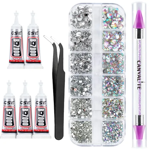 Miniatura 21 de Canvalite 5000 diamantes de imitación de resina para manualidades con pegamento de joyería B7000 de 0.3 fl oz, 1 caja de cristales de diamante