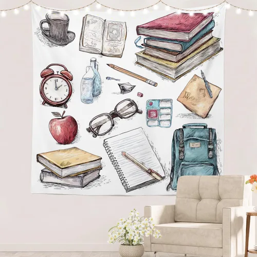 Miniatura 15 de Batmerry Tapiz de pintura abstracta apagado, trazos de expresión artística arte de pared, decoración para colgar, fibra de poliéster, blanco