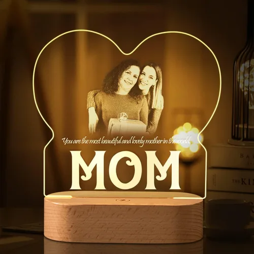 Miniatura 12 de Marco de fotos de corazón personalizado, luz nocturna, lámpara de cristal, texto de imagen personalizada, luz cálida, regalo personalizado