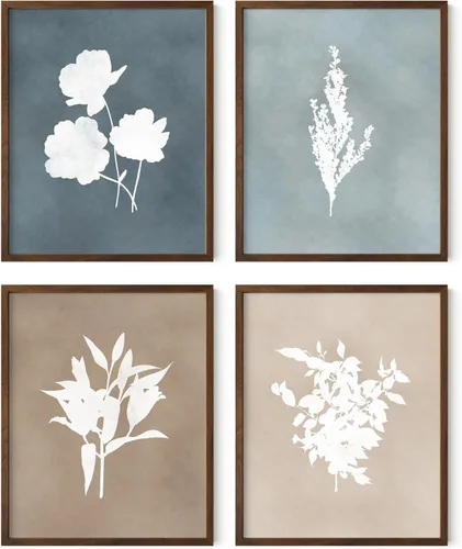Miniatura 76 de HAUS AND HUES Arte de pared floral gris, juego de 4 pósteres de plantas para pared vintage, impresiones botánicas, cuadros de flores en blanco
