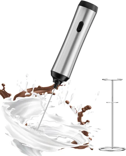 Miniatura 10 de Espumador de leche recargable con soporte, varita espumadora eléctrica, máquina de espuma de café de mano, desmontable de acero inoxidable