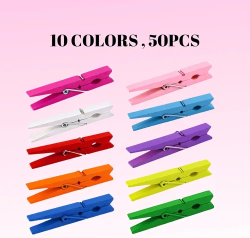 Miniatura 5 de Pinzas para ropa, Pinzas para ropa de colores 50 piezas 2.9" Madera natural de abedul, agarre fuerte, pinzas para ropa coloridas, pinzas para ropa