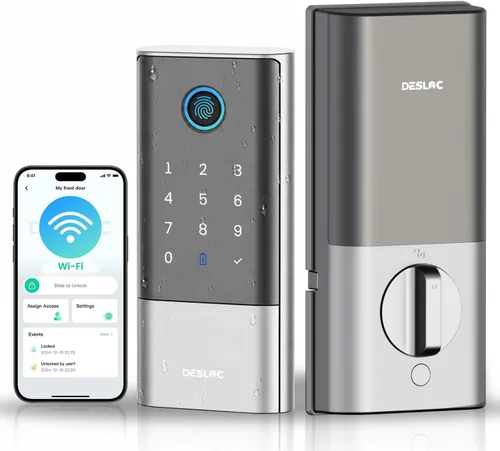 Miniatura 9 de DESLOC Smart Lock K120, cerradura de puerta delantera sin llave de huellas dactilares, cerrojo electrónico WiFi, batería de iones de litio de 16