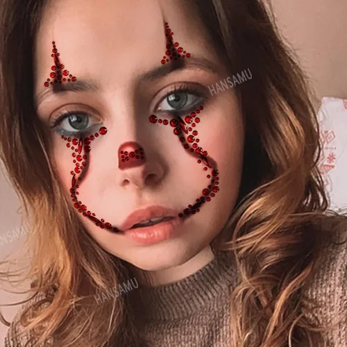 Miniatura 5 de 2 piezas de joyas de Halloween para la cara, tatuajes, Día de los Muertos, tatuajes temporales de calavera con diamantes de imitación, piedras