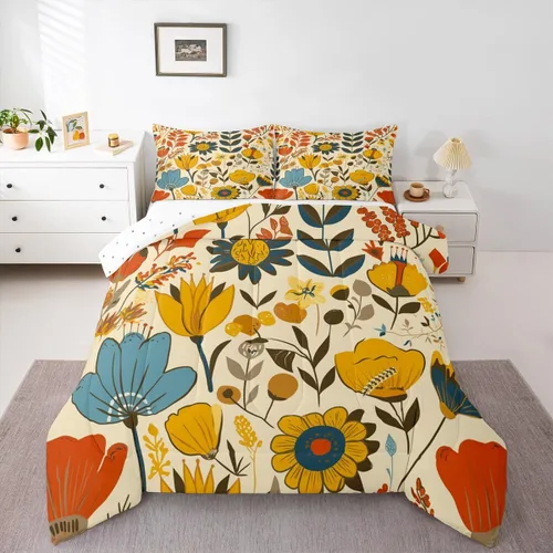 Miniatura 10 de Ropa de cama Groovy para niños, tamaño individual, edredón de flores psicodélicas retro de los años 70, estilo bohemio, exótico, hippie