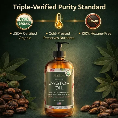 Miniatura 2 de Ella & Eden Aceite de ricino orgánico USDA - Sin hexano prensado en frío - Botella de vidrio - Para el crecimiento del cabello, cara, pestañas