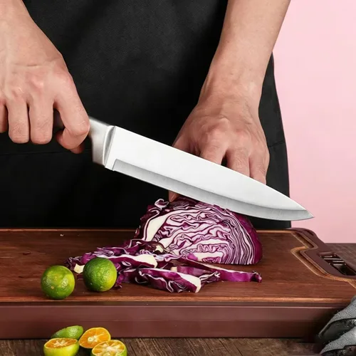 Miniatura 5 de Juego de cuchillos de cocina rosados, 9 piezas, antiadherentes, afilados, de acero inoxidable de alto carbono con bloque acrílico, perfecto